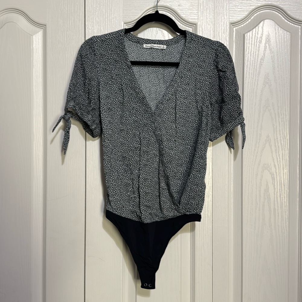 Abercrombie Short Sleeve Black Floral Bodysuit with thong closure